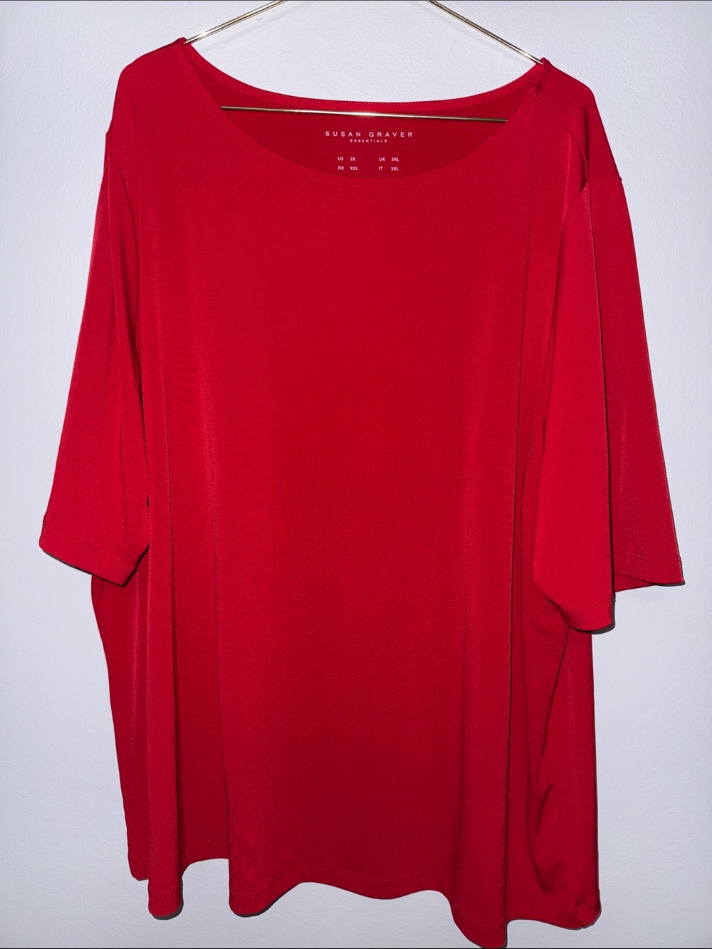 Susan Graver Red Elbow Sleeve Tunic Top